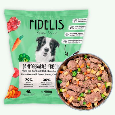 FIDELIS Pferd mit Süßkartoffel, Karotte und Blaubeeren (400g) gefroren