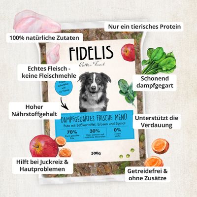 FIDELIS Pute mit Süßkartoffel, Erbsen und Spinat (500g) gefroren
