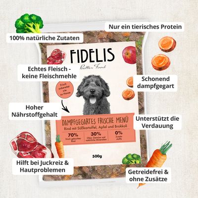 FIDELIS Rind mit Süßkartoffel, Apfel und Brokkoli (500g) gefroren