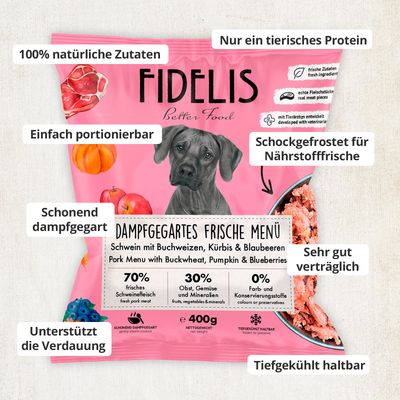 FIDELIS Schwein mit Kürbis, Karotte und Blaubeeren (400g) gefroren