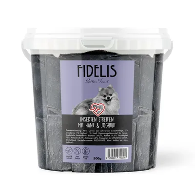 FIDELIS Insekten Streifen mit Hanf und probiotischem Joghurt (500g-Eimer)