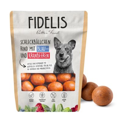 FIDELIS Schleckbällchen mit Rind, Blaubeeren und Kranbeeren