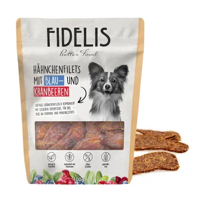 FIDELIS Hähnchenfilets mit Blaubeeren und Kranbeeren (100g) FIDELIS Hähnchenfilets mit Blaubeeren und Kranbeeren (100g)