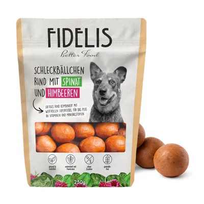 FIDELIS Schleckbällchen mit Rind, Himbeeren und Spinat FIDELIS Schleckbällchen mit Rind, Himbeeren und Spinat