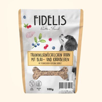 FIDELIS Trainingsknöchelchen Huhn mit Blaubeeren und Kranbeeren (100g)