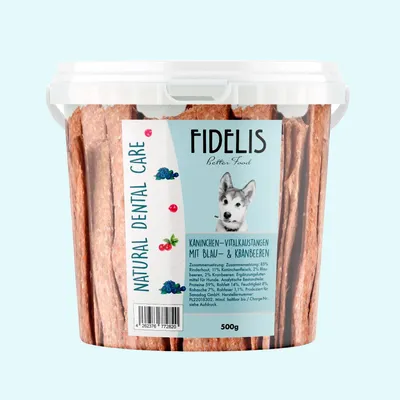 FIDELIS Vitalkaustange Kaninchen mit Blaubeeren und Kranbeeren (500g-Eimer)