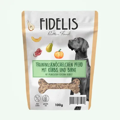 FIDELIS Trainingsknöchelchen Pferd mit Kürbis und Birne (100g) FIDELIS Trainingsknöchelchen Pferd mit Kürbis und Birne (100g)