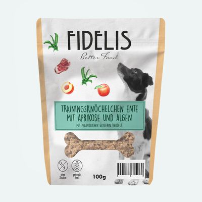 FIDELIS Trainingsknöchelchen Ente mit Alge und Aprikose (100g)