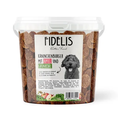 FIDELIS Kaninchenburger mit Apfel und Grünkohl (1kg-Eimer) FIDELIS Kaninchenburger mit Apfel und Grünkohl (1kg-Eimer)