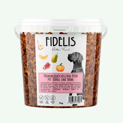 FIDELIS Trainingsknöchelchen Pferd mit Kürbis und Birne (1kg-Eimer)