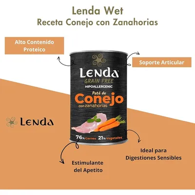 Lenda Paté para Perros Conejo con Zanahorias Sin Cereales