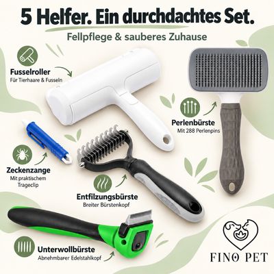 5er Set Hundebürste Katzenbürste XL Fusselrolle und Zeckenzange