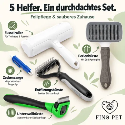 5er Set Hundebürste Katzenbürste XL Fusselrolle und Zeckenzange