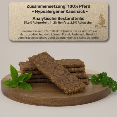 BluePet Pferdefleisch-Streifen für Hunde 200 g, Monoprotein 100 % Pferd