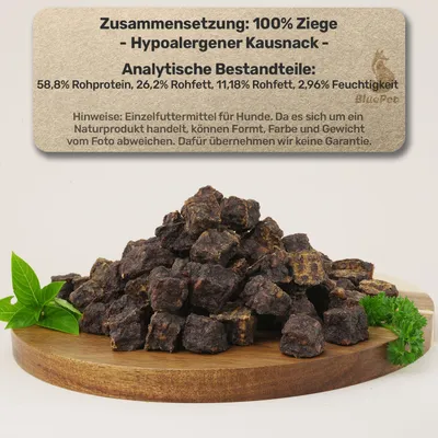 BluePet Ziegen Fleischwürfel 100% Ziege, Natürlicher Kausnack, Monoprotein