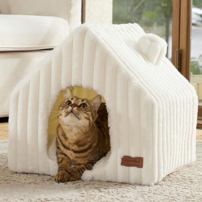 HausPets Caseta Gato Semiabierta 43cm, Funda Lavable, Marco PVC
