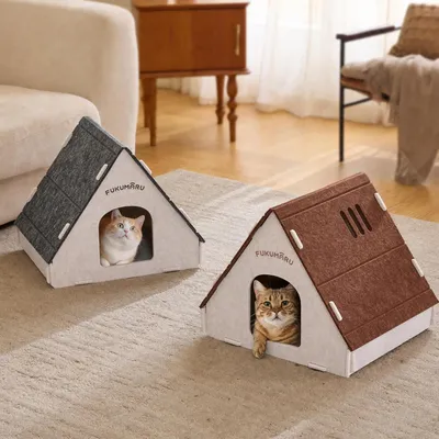 HausPets Caseta Gato Fieltro Cálida, Túnel 2-en-1 Plegable, Paso Cable