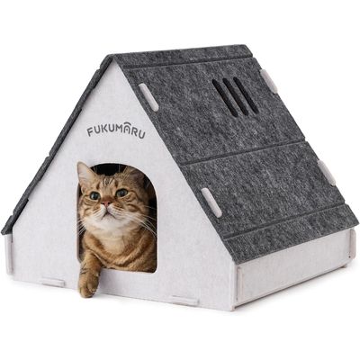 HausPets Caseta Gato Fieltro Cálida, Túnel 2-en-1 Plegable, Paso Cable