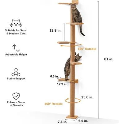 HausPets Árbol Gato Pared 205cm, Giratorio 360°, Altura Ajustable, Yute HausPets Árbol Gato Pared 205cm, Giratorio 360°, Altura Ajustable, Yute