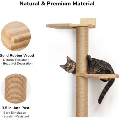 HausPets Árbol Gato Pared 205cm, Giratorio 360°, Altura Ajustable, Yute