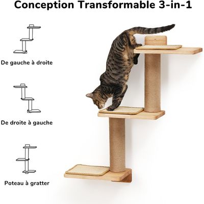 HausPets Escalera Pared Gato Reversible, Rascador Yute Sisal, Madera Caucho