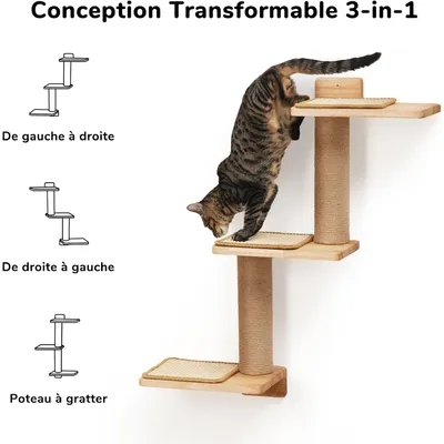 HausPets Escalera Pared Gato Reversible, Rascador Yute Sisal, Madera Caucho