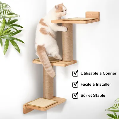 HausPets Escalera Pared Gato Reversible, Rascador Yute Sisal, Madera Caucho