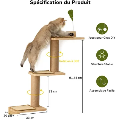 HausPets Escalera Pared Gato Reversible, Rascador Yute Sisal, Madera Caucho