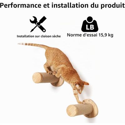 HausPets Escalón Pared Gato 30cm Lote de 2, Estante Escalada Yute, Madera