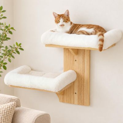 HausPets Estante Pared Gato 2 Plataformas, Percha Madera Hevea