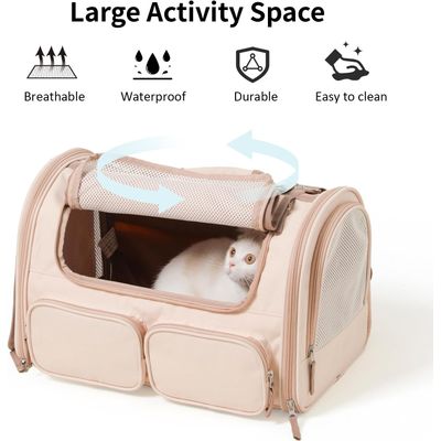 HausPets Bolsa Transporte Gato 44x30x29cm, 4 Ventanas Malla, Viaje Aéreo