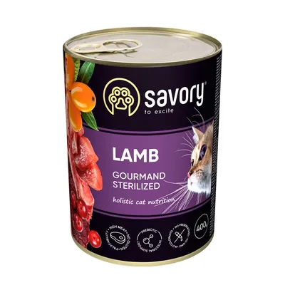 Savory Nassfutter für sterilisierte Katzen mit Lamm Savory Nassfutter für sterilisierte Katzen mit Lamm