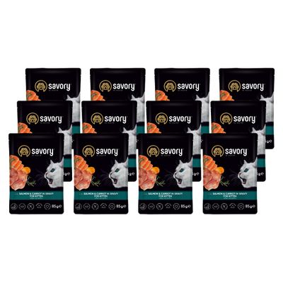 Savory Nassfutter für Kitten mit Lachs & Karotte