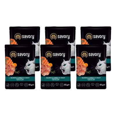 Savory Nassfutter für Kitten mit Lachs & Karotte