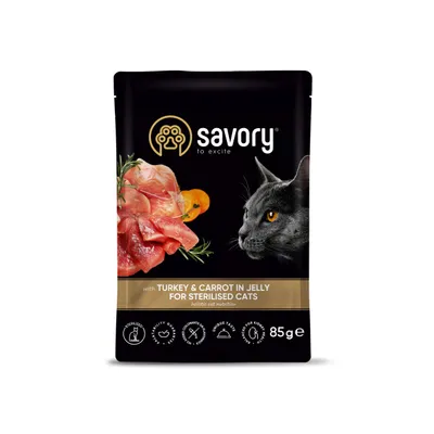 Savory Nassfutter für sterilisierte Katzen mit Pute & Karotte Savory Nassfutter für sterilisierte Katzen mit Pute & Karotte