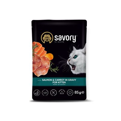Savory Nassfutter für Kitten mit Lachs & Karotte
