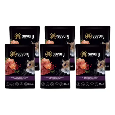 Savory Nassfutter für sterilisierte Katzen mit Lamm & Preiselbeeren
