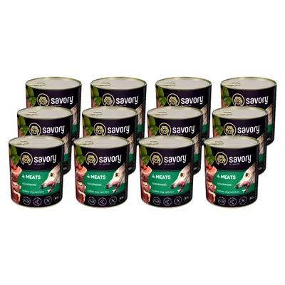 Savory Nassfutter für Hunde mit vier Fleischsorten