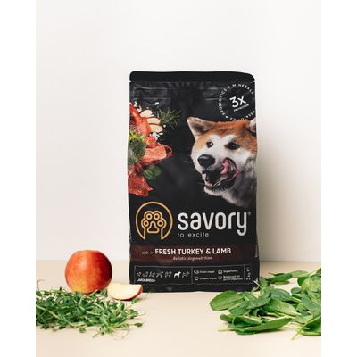 Savory Trockenfutter für große Hunde mit Pute & Lamm