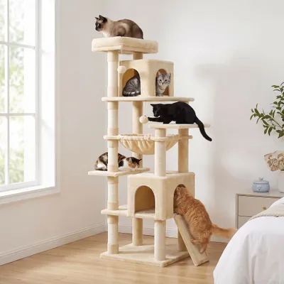 FEANDREA Arbre à chat haut avec niche et griffoir pour gros chat