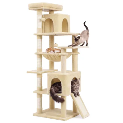 FEANDREA Arbre à chat haut avec niche et griffoir pour gros chat