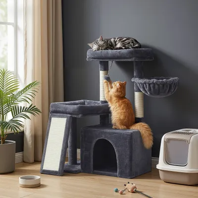 FEANDREA Arbre à Chat avec Planche à Griffer, 2 Couchages, 85,8 cm de Haut