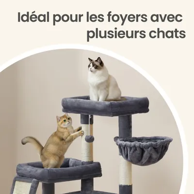 FEANDREA Arbre à Chat avec Planche à Griffer, 2 Couchages, 85,8 cm de Haut