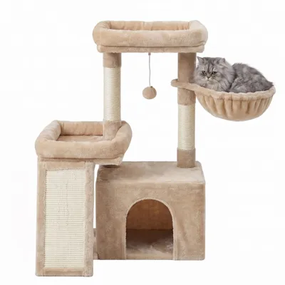 FEANDREA Arbre à Chat avec Planche à Griffer, 2 Couchages, 85,8 cm de Haut FEANDREA Arbre à Chat avec Planche à Griffer, 2 Couchages, 85,8 cm de Haut