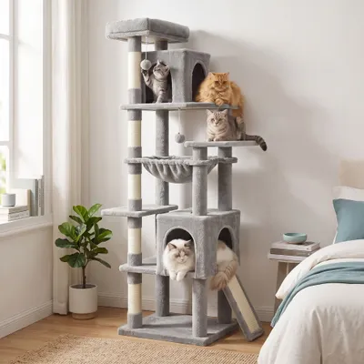 FEANDREA Arbre à chat haut avec niche et griffoir pour gros chat