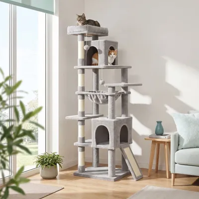 FEANDREA Arbre à chat haut avec niche et griffoir pour gros chat