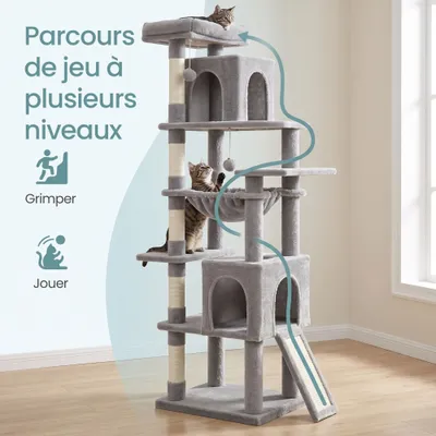 FEANDREA Arbre à chat haut avec niche et griffoir pour gros chat