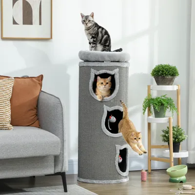 PawHut - Arbre à chat 3 niches, 3 jouets, panier haut