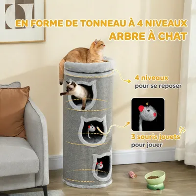 PawHut - Arbre à chat 3 niches, 3 jouets, panier haut