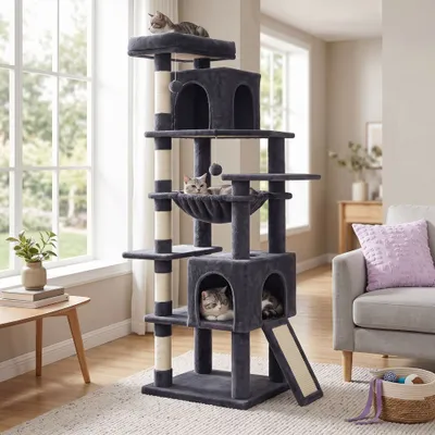 FEANDREA Arbre à chat haut avec niche et griffoir pour gros chat